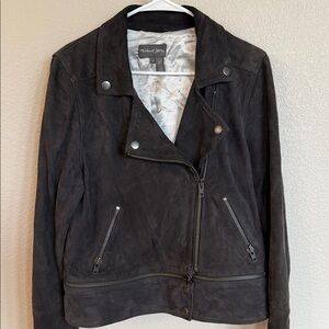 Michael Stars Charcoal Goat Suede Leather Biker Jacket